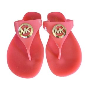 💖‎ Michael Kors MK Jelly Sandals Coral Pink Gold Logo – Women’s Size 9